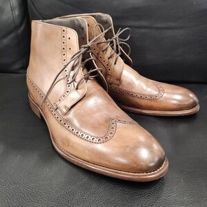 Johnston & Murphy Cartwright Wingtip Boots Mens 12M Italian Brown Calfskin